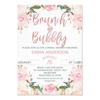 Rose Gold Brunch Bubbly Floral Bridal Invitation