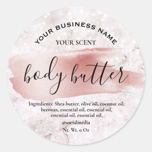 Rose Gold Brush Glitter Body Butter Labels