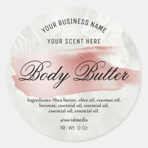 Rose Gold Brush Marble Body Butter Labels