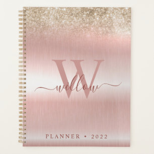 Rose Gold Brush Metal Gold Glitter Planner