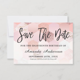 Rose Gold Brush Script 18th Birthday Save The Date