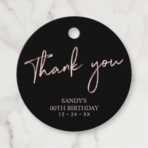 Rose Gold Brush Script Birthday Party Thank you Fa Favor Tags