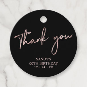 Rose Gold Brush Script Birthday Party Thank you Fa Favor Tags