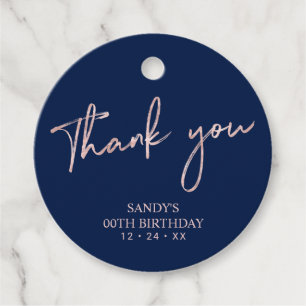 Rose Gold Brush Script Birthday Party Thank you Favor Tags
