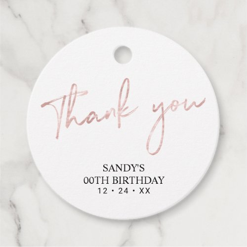 Rose Gold Brush Script Birthday Party Thank you Favor Tags