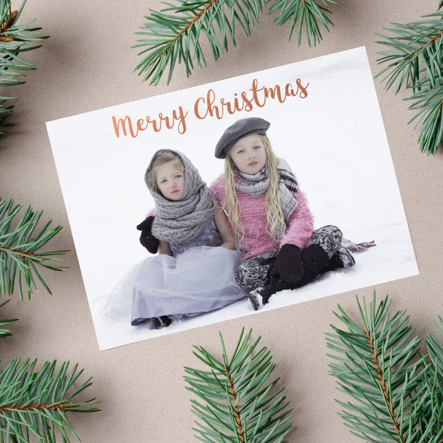Rose Gold Brush Script Christmas Holiday Photo Card (Creator Uploaded)