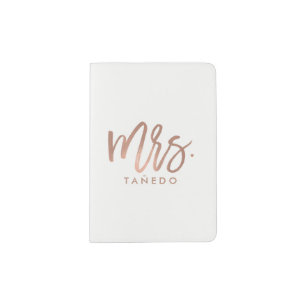 Rose Gold Brush Script "Mrs Last Name" Passport Holder
