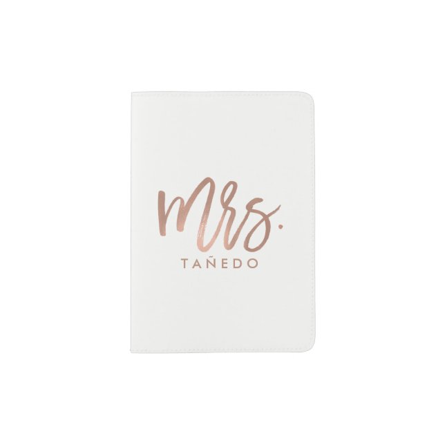 Rose Gold Brush Script "Mrs Last Name" Passport Holder (Front)