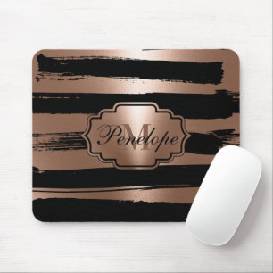 Rose Gold Brush Stripes Mouse Pad