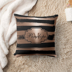 Rose Gold Brush Stripes Throw Pillow