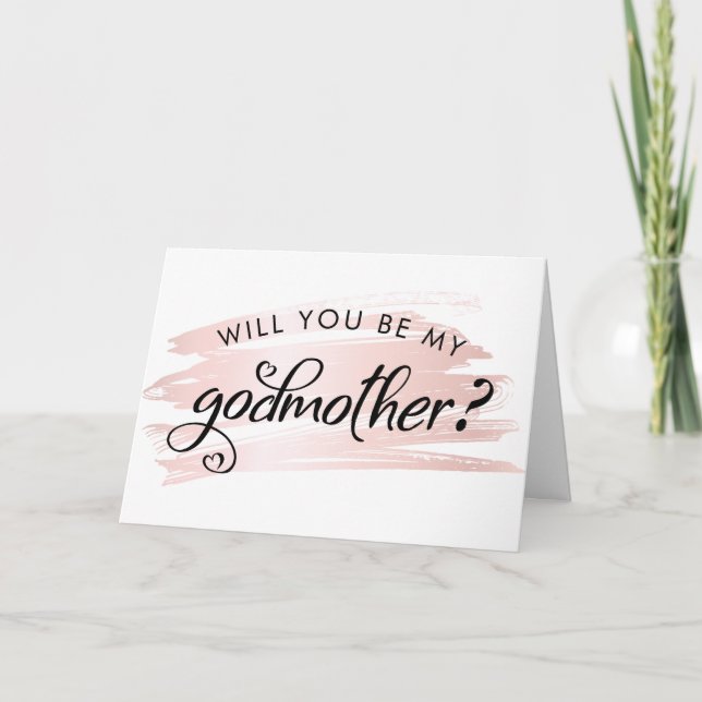 Rose Gold Brush Stroke Godmother Proposal Photo Card (Front)