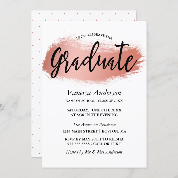 Rose Gold Brush Stroke Graduation Party Invitation Zazzle