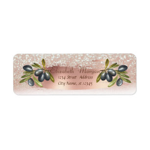 Rose Gold Brush Stroke,Olive Branch,Glitter Bokeh  Label