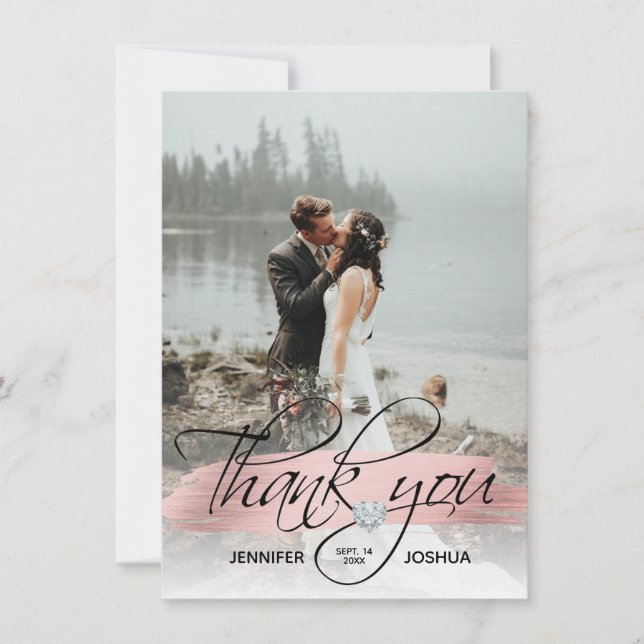 Rose Gold Brush Stroke Wedding Thank You | PHOTO Invitation (Front)