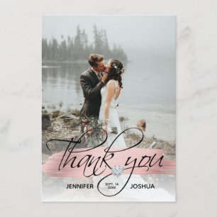 Rose Gold Brush Stroke Wedding Thank You PHOTO Invitation