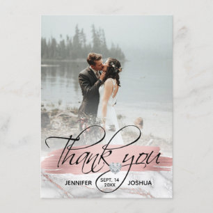 Rose Gold Brush Stroke Wedding Thank You PHOTO Invitation