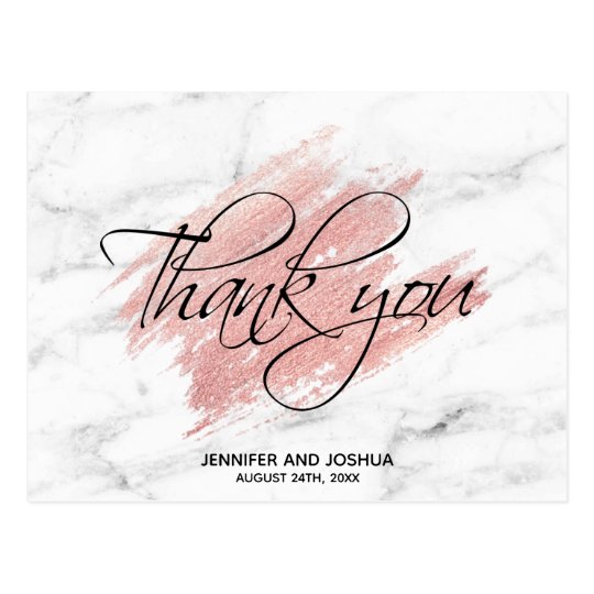 Rose Gold Brush Stroke Wedding Thank You | PHOTO Postcard | Zazzle.com