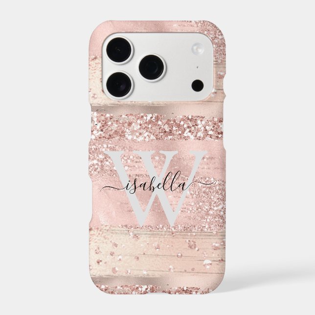 Rose Gold Brush Strokes Glitter Script Monogram Ca Iphone Case (Back)