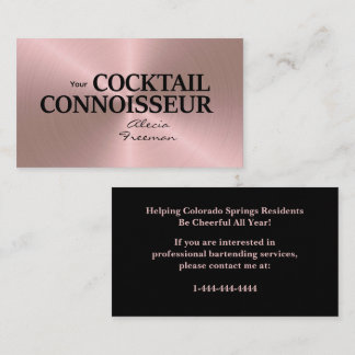 Rose Gold Brushed Event Bartender Business Card