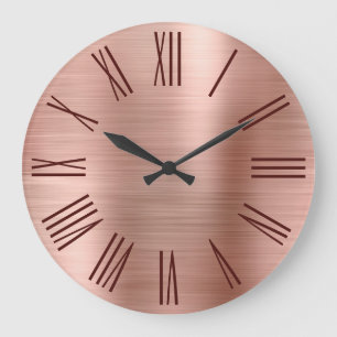Rose Gold Brushed Foil Burgundy Roman Numerals Large Clock
