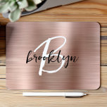 Rose Gold Brushed Metal Black White Monogram  Mouse Pad<br><div class="desc">This elegant personalized mouse pad features a monogram and first name in modern black and white script on a trendy rose gold brushed metal background.</div>