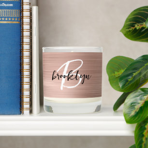 Rose Gold Brushed Metal Black White Monogram Scented Candle