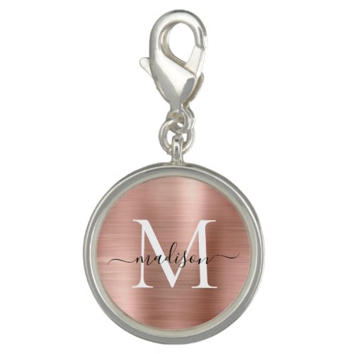 Rose Gold Brushed Metal Foil Monogram Script Name Charm