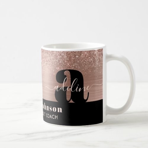 Rose Gold Brushed Metal Glitter Monogram Coffee Mug