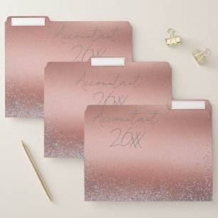 Rose Gold Brushed Metal Glitter Monogram File Folder