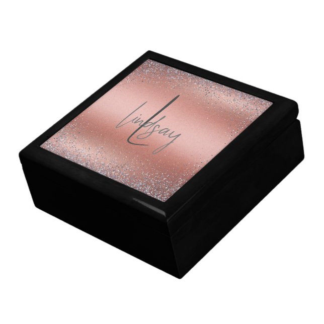 Rose Gold Brushed Metal Glitter Monogram | Gift Box (Side)