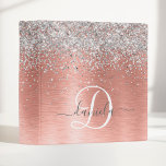 Rose Gold Brushed Metal Glitter Monogram Name 3 Ring Binder<br><div class="desc">Easily personalize this trendy chic binder design featuring pretty silver sparkling glitter on a rose gold brushed metallic background.</div>