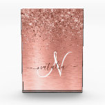Rose Gold Brushed Metal Glitter Monogram Name Acrylic Award<br><div class="desc">Easily personalize this trendy chic acrylic award design featuring pretty rose gold sparkling glitter on a rose gold brushed metallic background.</div>