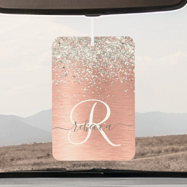 Rose Gold Brushed Metal Glitter Monogram Name Air Freshener (Creator Uploaded)