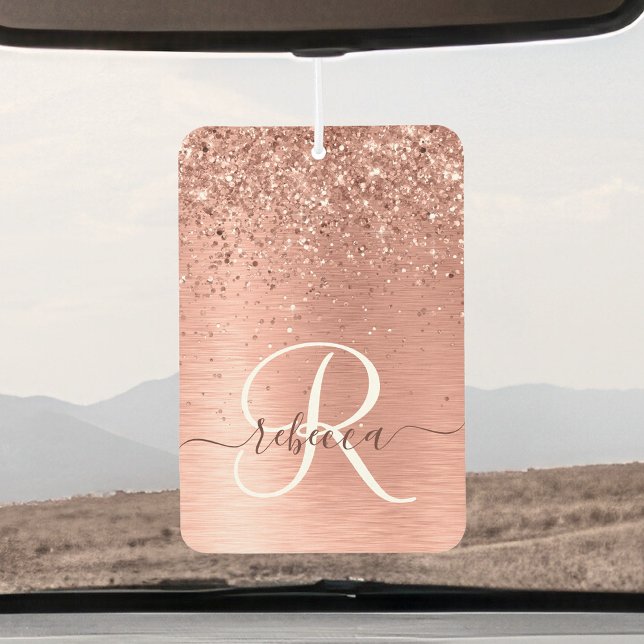 Rose Gold Brushed Metal Glitter Monogram Name Air Freshener (Creator Uploaded)