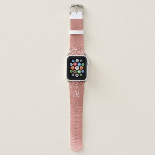 Rose Gold Brushed Metal Glitter Monogram Name Apple Watch Band