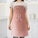 Rose Gold Brushed Metal Glitter Monogram Name Apron<br><div class="desc">Easily personalize this trendy chic aprons design featuring pretty rose gold sparkling glitter on a rose gold brushed metallic background.</div>