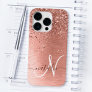 Rose Gold Brushed Metal Glitter Monogram Name Case-Mate iPhone 14 Pro Case