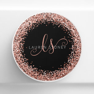 Rose Gold Brushed Metal Glitter Monogram Name Cera Ceramic Knob