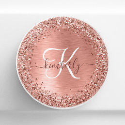 Rose Gold Brushed Metal Glitter Monogram Name Ceramic Knob