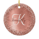 Rose Gold Brushed Metal Glitter Monogram Name 