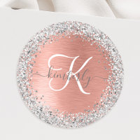 Rose Gold Brushed Metal Glitter Monogram Name