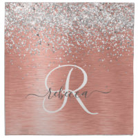 Rose Gold Brushed Metal Glitter Monogram Name