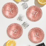 Rose Gold Brushed Metal Glitter Monogram Name Coaster Set<br><div class="desc">Easily personalize this trendy chic coaster set design featuring pretty rose gold sparkling glitter on a rose gold brushed metallic background.</div>