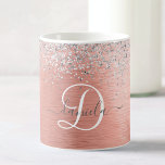 Rose Gold Brushed Metal Glitter Monogram Name Coffee Mug<br><div class="desc">Easily personalize this trendy chic coffee mug design featuring pretty silver sparkling glitter on a rose gold brushed metallic background.</div>