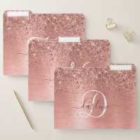 Rose Gold Brushed Metal Glitter Monogram Name