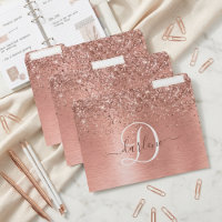 Rose Gold Brushed Metal Glitter Monogram Name