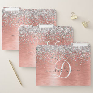 Rose Gold Brushed Metal Glitter Monogram Name File Folder