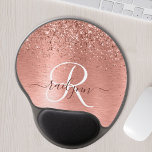 Rose Gold Brushed Metal Glitter Monogram Name Gel Mouse Pad<br><div class="desc">Easily personalize this trendy chic mouse pad design featuring pretty rose gold sparkling glitter on a rose gold brushed metallic background.</div>
