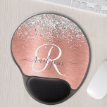 Rose Gold Brushed Metal Glitter Monogram Name Gel Mouse Pad<br><div class="desc">Easily personalize this trendy chic mouse pad design featuring pretty silver sparkling glitter on a rose gold brushed metallic background.</div>