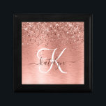 Rose Gold Brushed Metal Glitter Monogram Name Gift Box<br><div class="desc">Easily personalize this trendy chic gift box design featuring pretty rose gold sparkling glitter on a rose gold brushed metallic background.</div>